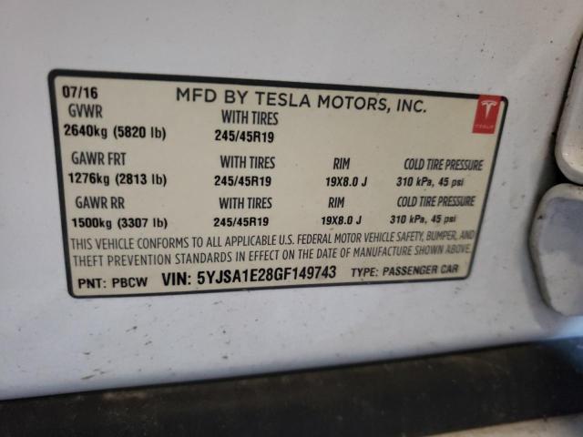 Photo 14 from auction – 2016 TESLA MODEL S with VIN 5YJSA1E28GF149743