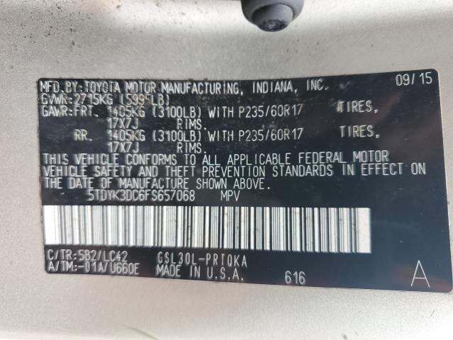 Photo 14 from auction – 2015 TOYOTA SIENNA XLE with VIN 5TDYK3DC6FS657068