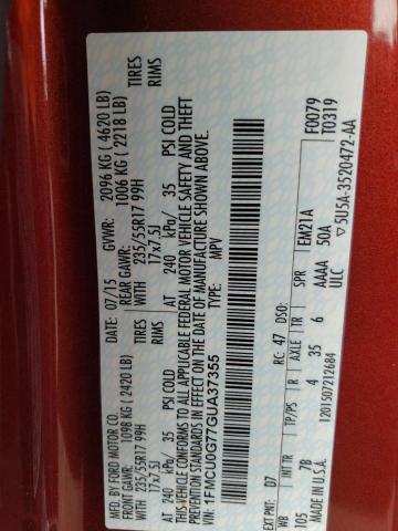 Photo 14 from auction – 2016 FORD ESCAPE SE with VIN 1FMCU0G77GUA37355