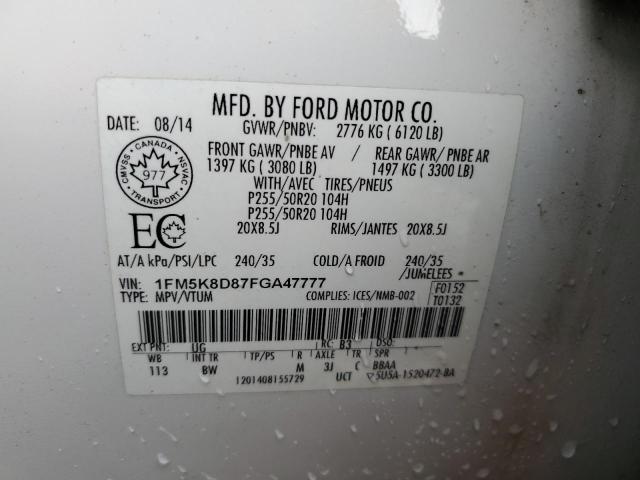Photo 14 from auction – 2015 FORD EXPLORER X with VIN 1FM5K8D87FGA47777