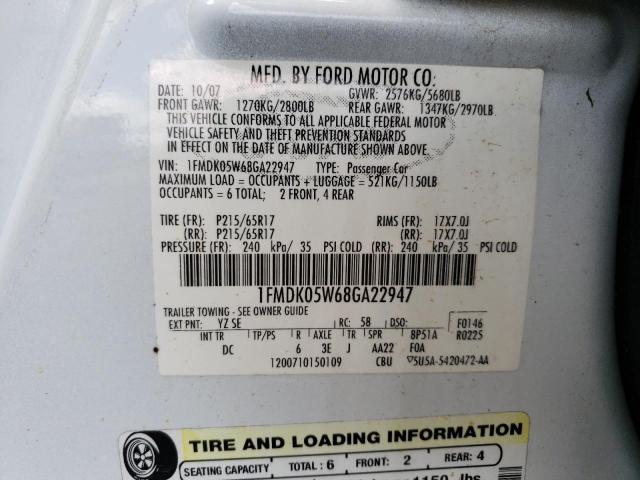 Photo 14 from auction – 2008 FORD TAURUS X S with VIN 1FMDK05W68GA22947