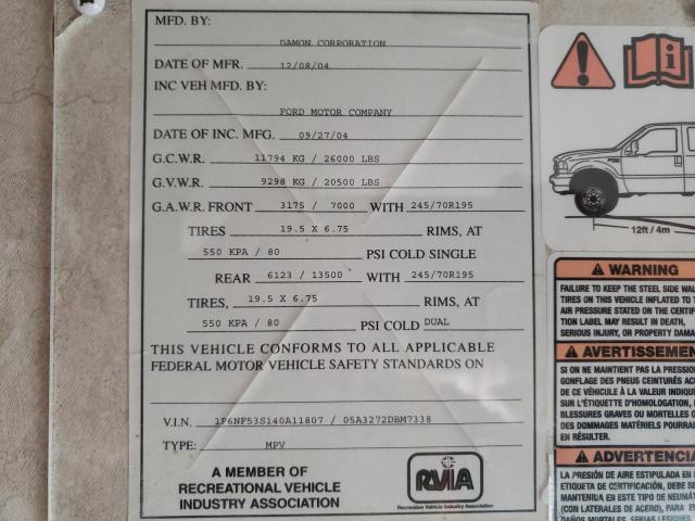 Photo 10 from auction – 2004 FORD MH with VIN 1F6NF53S140A11807
