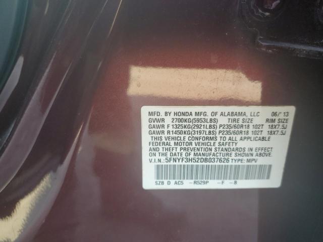 Photo 14 from auction – 2013 HONDA PILOT EXL with VIN 5FNYF3H52DB037626