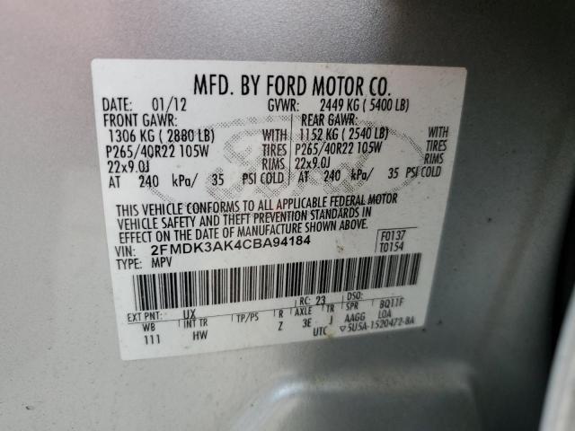 Photo 14 from auction – 2012 FORD EDGE SPORT with VIN 2FMDK3AK4CBA94184