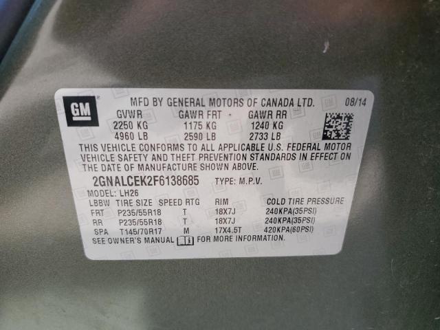 Photo 14 from auction – 2015 CHEVROLET EQUINOX LT with VIN 2GNALCEK2F6138685