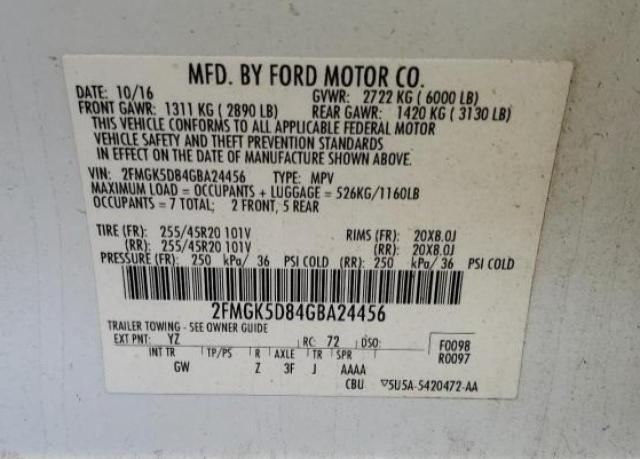 Photo 14 from auction – 2016 FORD FLEX LIMIT with VIN 2FMGK5D84GBA24456