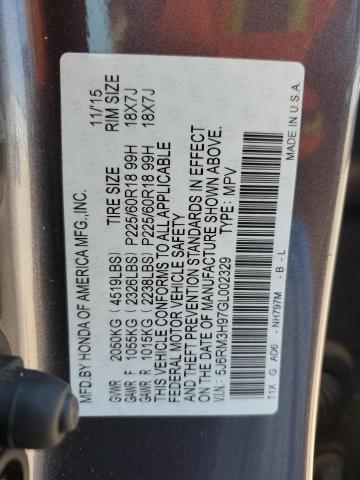 Photo 14 from auction – 2016 HONDA CR-V TOURI with VIN 5J6RM3H97GL002329