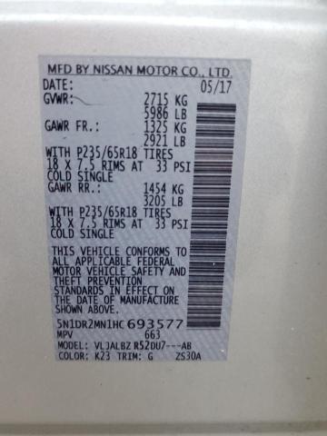 Photo 14 from auction – 2017 NISSAN PATHFINDER with VIN 5N1DR2MN1HC693577