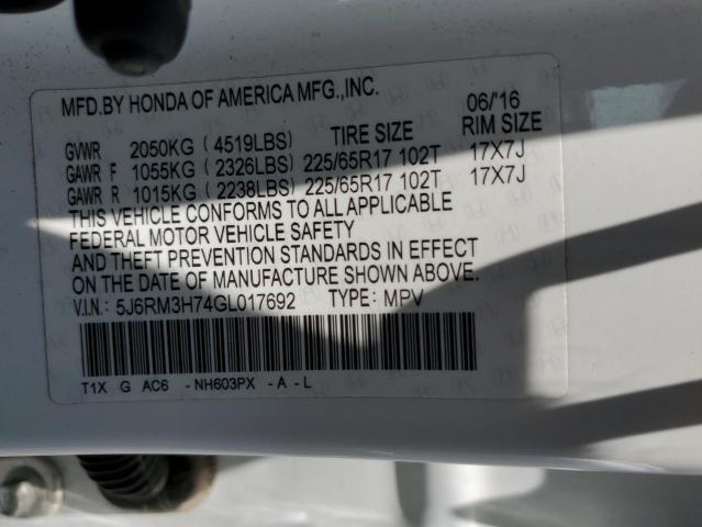 Photo 14 from auction – 2016 HONDA CR-V EXL with VIN 5J6RM3H74GL017692