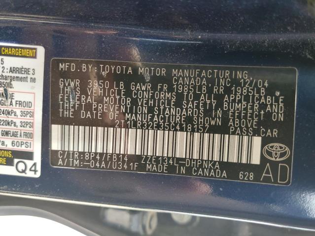 Photo 14 from auction – 2005 TOYOTA COROLLA MA with VIN 2T1LR32E35C418157