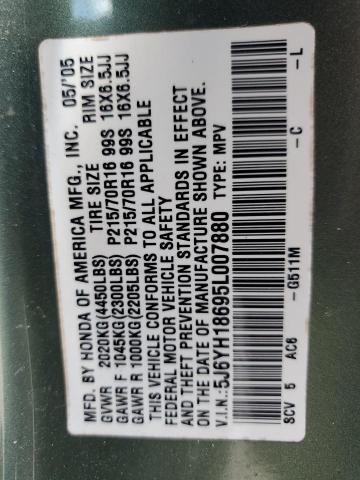 Photo 14 from auction – 2005 HONDA ELEMENT EX with VIN 5J6YH18695L007880