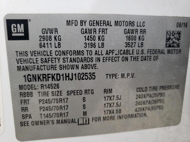 Photo 14 from auction – 2017 CHEVROLET TRAVERSE L with VIN 1GNKRFKD1HJ102535
