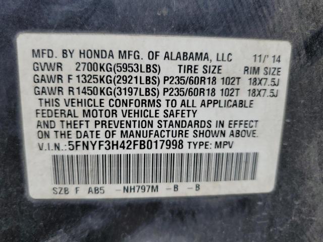 Фото 14 с аукциона – 2015 HONDA PILOT EX с VIN 5FNYF3H42FB017998