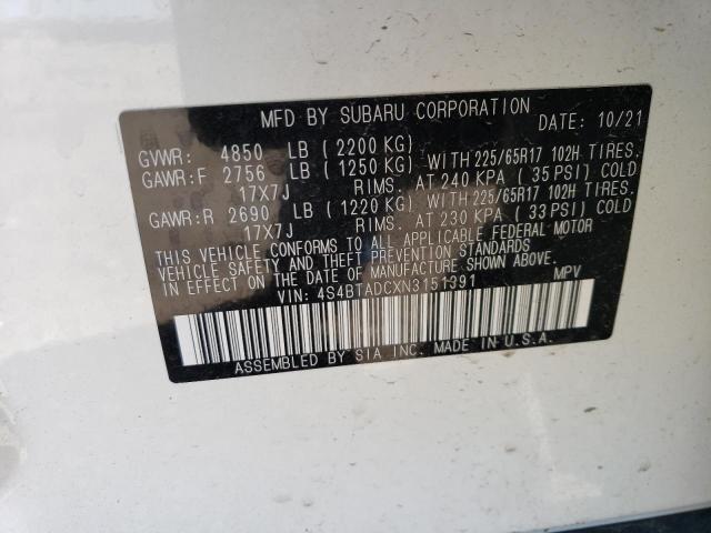 Photo 14 from auction – 2022 SUBARU OUTBACK PR with VIN 4S4BTADCXN3151391