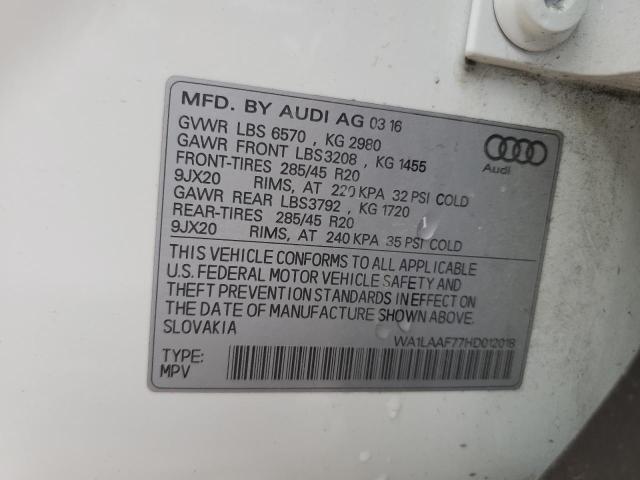 Photo 14 from auction – 2017 AUDI Q7 PREMIUM with VIN WA1LAAF77HD012018
