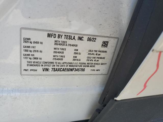 Photo 14 from auction – 2022 TESLA MODEL X with VIN 7SAXCAE50NF345766