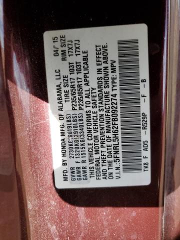 Photo 14 from auction – 2015 HONDA ODYSSEY EX with VIN 5FNRL5H62FB092274