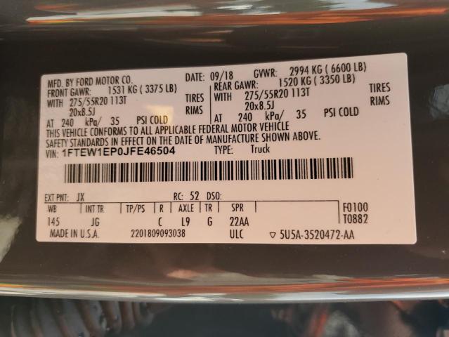 Photo 14 from auction – 2018 FORD F150 SUPER with VIN 1FTEW1EP0JFE46504