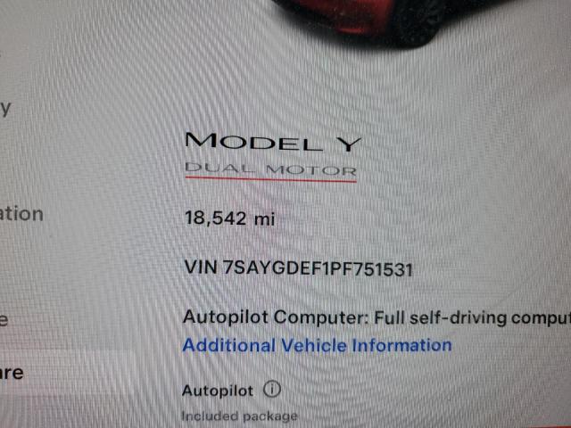 Photo 9 from auction – 2023 TESLA MODEL Y with VIN 7SAYGDEF1PF751531