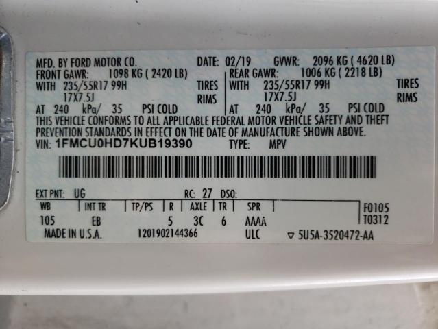 Photo 14 from auction – 2019 FORD ESCAPE SEL with VIN 1FMCU0HD7KUB19390