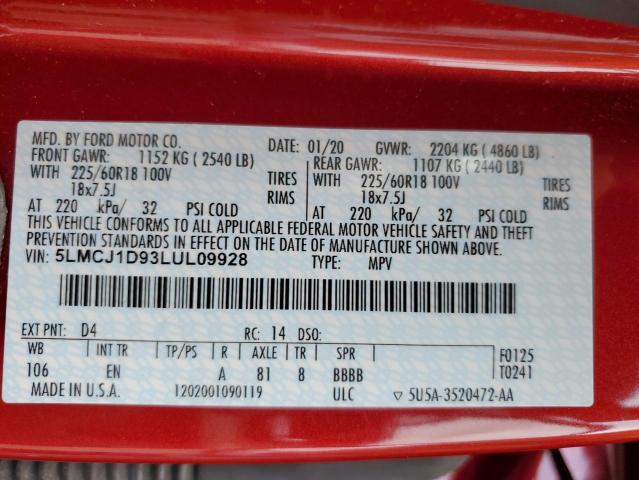 Photo 14 from auction – 2020 LINCOLN CORSAIR with VIN 5LMCJ1D93LUL09928
