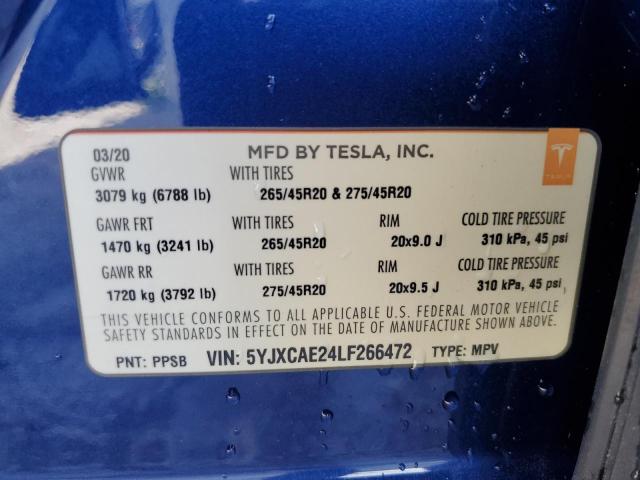 Photo 14 from auction – 2020 TESLA MODEL X with VIN 5YJXCAE24LF266472