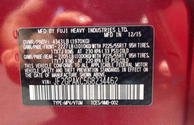 Photo 10 from auction – 2016 SUBARU CROSSTREK with VIN JF2GPAKC5G8234462
