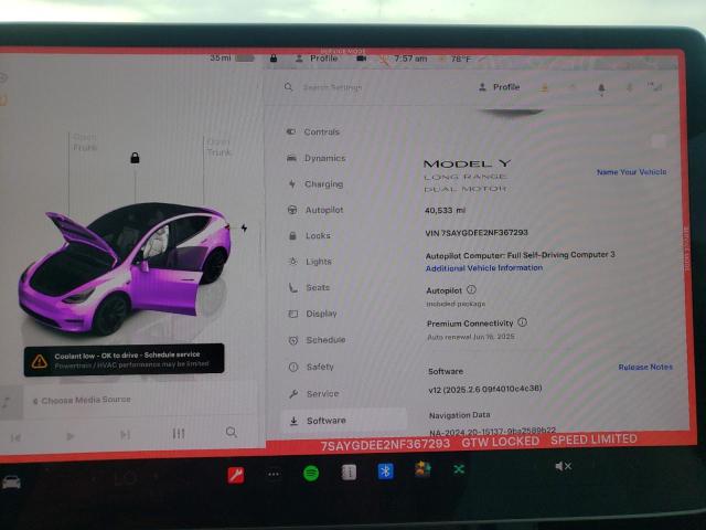Photo 9 from auction – 2022 TESLA MODEL Y with VIN 7SAYGDEE2NF367293