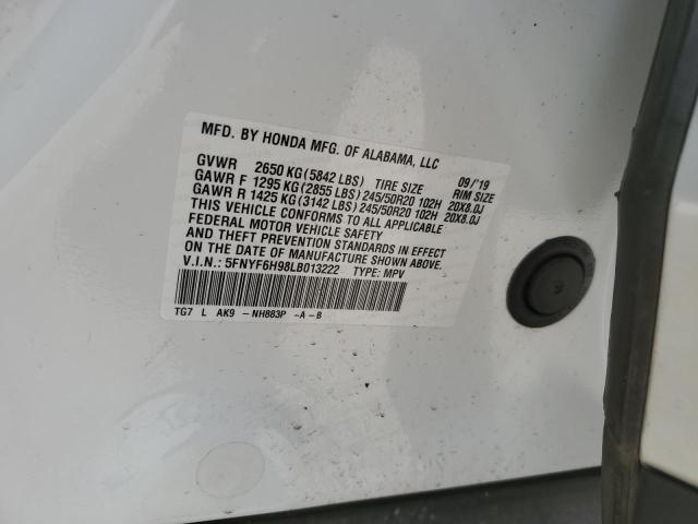 Photo 14 from auction – 2020 HONDA PILOT TOUR with VIN 5FNYF6H98LB013222