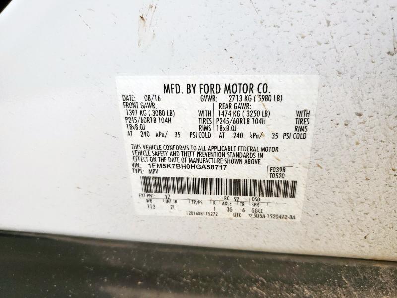 Photo 14 from auction – 2017 FORD EXPLORER with VIN 1FM5K7BH0HGA58717