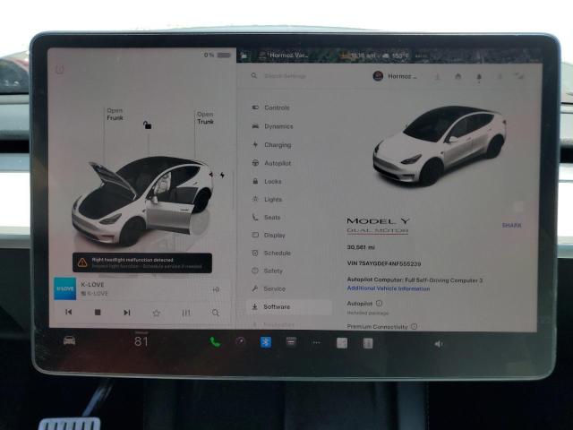Photo 9 from auction – 2022 TESLA MODEL Y with VIN 7SAYGDEF4NF555239