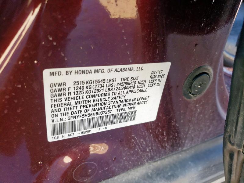 Photo 14 from auction – 2017 HONDA PILOT EXL with VIN 5FNYF5H56HB037257
