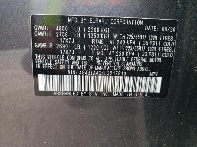 Photo 14 from auction – 2020 SUBARU OUTBACK with VIN 4S4BTAAC4L3217810
