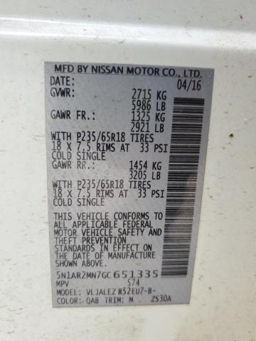 Photo 14 from auction – 2016 NISSAN PATHFINDER with VIN 5N1AR2MN7GC651335