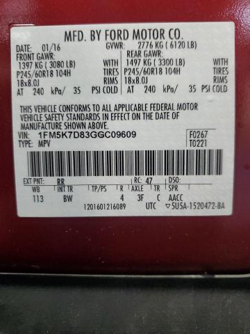 Photo 14 from auction – 2016 FORD EXPLORER X with VIN 1FM5K7D83GGC09609