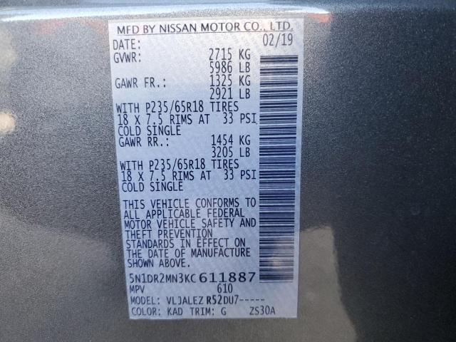 Photo 14 from auction – 2019 NISSAN PATHFINDER with VIN 5N1DR2MN3KC611887