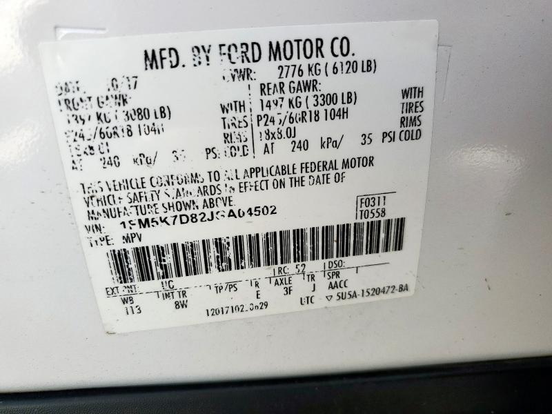 Photo 14 from auction – 2018 FORD EXPLORER X with VIN 1FM5K7D82JGA04502
