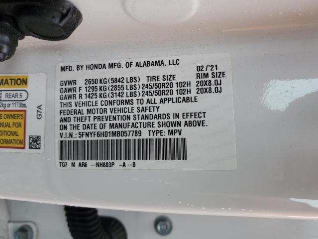 Photo 14 from auction – 2021 HONDA PILOT ELIT with VIN 5FNYF6H01MB057789