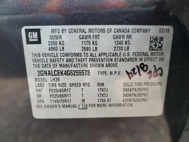 Photo 14 from auction – 2016 CHEVROLET EQUINOX LT with VIN 2GNALCEK4G6255573