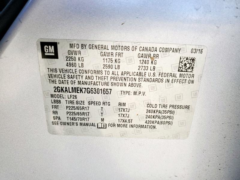 Photo 14 from auction – 2016 GMC TERRAIN SL with VIN 2GKALMEK7G6301657