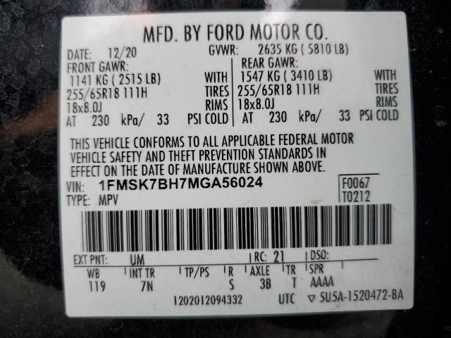 Photo 14 from auction – 2021 FORD EXPLORER with VIN 1FMSK7BH7MGA56024
