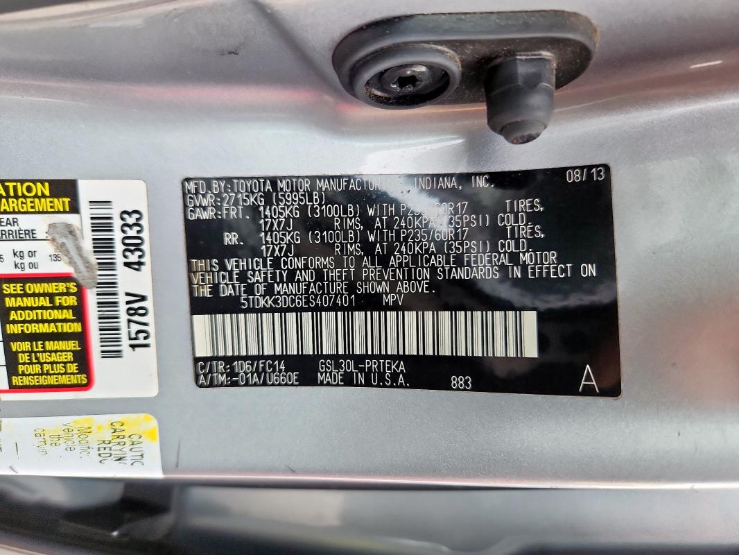 Photo 14 from auction – 2014 TOYOTA SIENNA LE with VIN 5TDKK3DC6ES407401