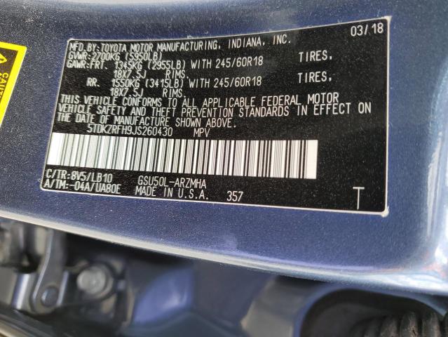 Photo 14 from auction – 2018 TOYOTA HIGHLANDER with VIN 5TDKZRFH9JS260430