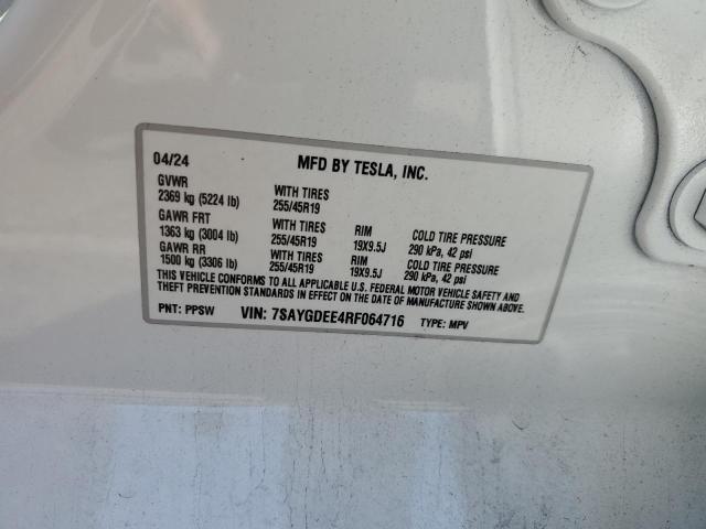 Снимка 14 от търг – 2024 TESLA MODEL Y с VIN 7SAYGDEE4RF064716