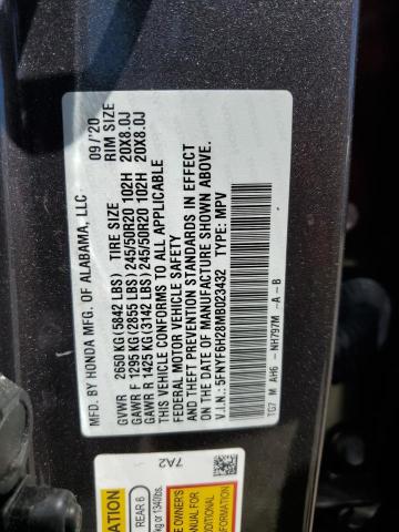 Photo 14 from auction – 2021 HONDA PILOT SE with VIN 5FNYF6H28MB023432