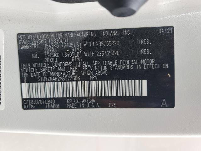 Photo 14 from auction – 2021 TOYOTA HIGHLANDER with VIN 5TDYZRAH2MS527686