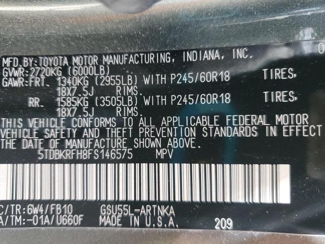 Photo 14 from auction – 2015 TOYOTA HIGHLANDER with VIN 5TDBKRFH8FS146575