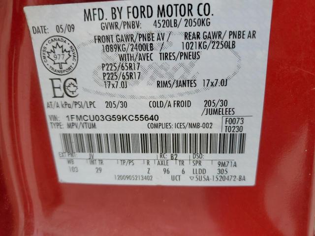 Photo 14 from auction – 2009 FORD ESCAPE XLT with VIN 1FMCU03G59KC55640