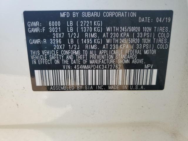 Photo 14 from auction – 2019 SUBARU ASCENT LIM with VIN 4S4WMAPD4K3472762