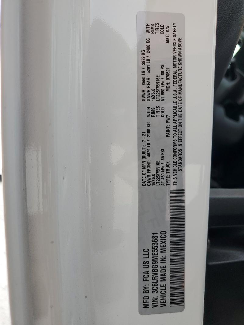 Photo 10 from auction – 2021 RAM PROMASTER CARGO VAN with VIN 3C6LRVBG9ME553681